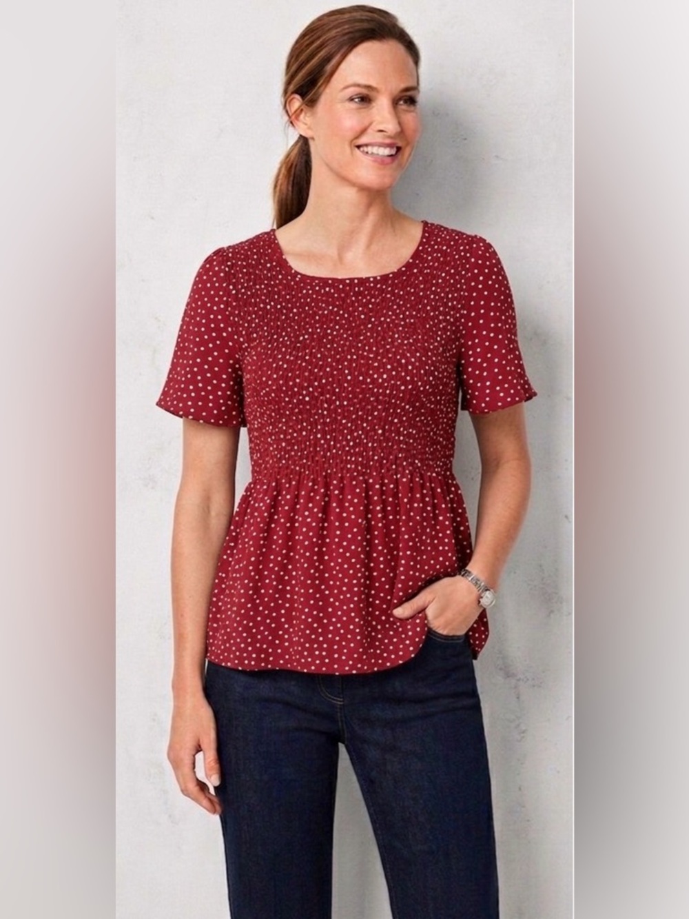 ❤️Urban Romantics Red Polka Dot Peplum Top  Size S  Feminine & Flirty